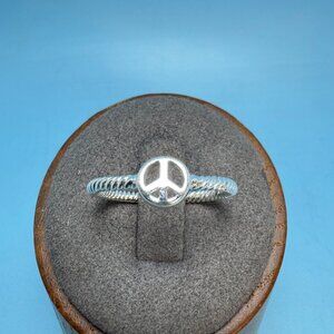 Sterling Silver 925 Peace Symbol Beaded Band Minimalist Stackable Ring Size 9